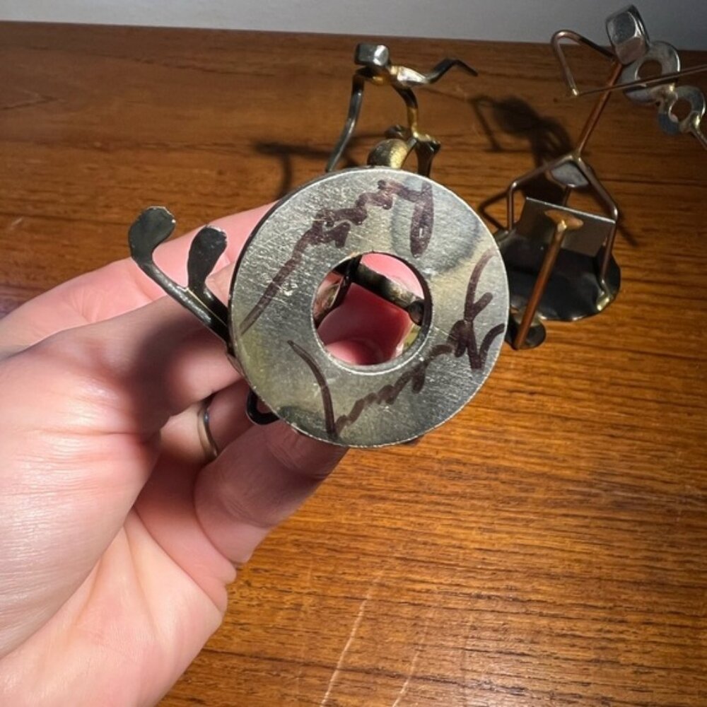 Set Of 3 Scrap Metal Handcrafted Vintage Sculptures Golf Violin Skater Mcm